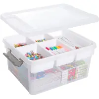 Merkloos Opbergboxen met deksel - 16 liter kunststof organizer met uitneembaar bakje
