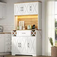 HAUSS SPOLE Keukenkast Hoge Voorraadkast Met Ledverlichting En Wijnrekken Voor Keuken Eetkamer En Woonkamer Van Mdf 105 X 40 X 180 Cm Naturel Wit