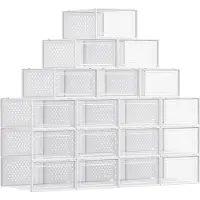 Songmics Set van 18 opvouwbare schoenendozen, Transparant + Wit / M ( 33,3 X 23 X 14 cm )