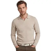 Profuomo polo lange mouw beige