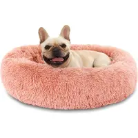 Merkloos Pluizig donutvormig honden- en kattenbed, wasbaar en antislip