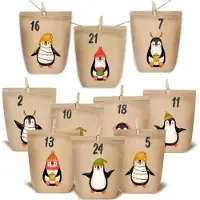 Sonstiges Adventskalender om zelf te vullen, bruine papieren zakjes met pinguinmotief - set van 24 stuks