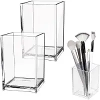 OEM Set van 2 transparante acryl pennenhouders, kantoororganizer, make-up kamhouder, pennenhouder voor kantoor, school en thuis (10 x 6,5 x 6,5 cm)