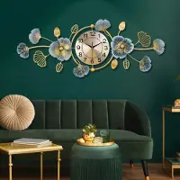 Merkloos Wandklok Modern - Goudkleurig metaal - 95 x 36 cm - Geluidsloos - Creatief ginkgo biloba ontwerp - Kunstdecoratie voor de woonkamer - Wandklok