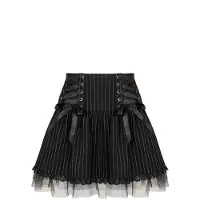 Hell Bunny - Rockabilly Minirok - QUINZEL C Pinstripe SKIRT - S tot XXL - voor Vrouwen - zwart-wit - Maat XL