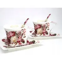 Queen Isabell Koffie- en Theekopjes Set met Lepels - 250 ml - Bloemendesign