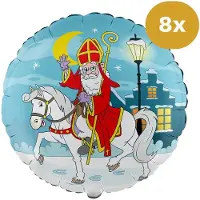 We Fiesta 8x Sinterklaas Folieballon 18 inch / 46cm - Sint te Paard - Decoratie Versiering Pakjesavond