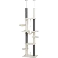 PawHut Kraboom met hangmatten, kattenboom, hoogte 225-255 cm. Kattenkrabboom met hangmatten