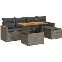 vidaXL 6-delige tuinmeubelset met kussens, grijs, polyrotan, acaciahout