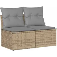 vidaXL 2-delige tuinmeubelset met kussens, beige, polyrotan, acaciahout