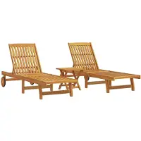 vidaXL Zonnebedden, 2 stuks, met tafel, massief acaciahout