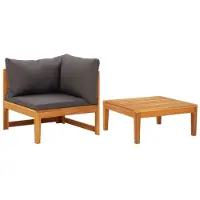 vidaXL 2-delige Loungeset met donkergrijze kussens acaciahout