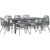 vidaXL 9-delige tuinset met kussens, grijs, polyrotan, glas