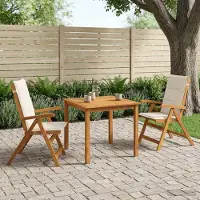 vidaXL 3-delige tuineetset 2-zits Crèmekleurig Massief Acacia Hout