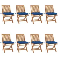 vidaXL Klapstoelen met kussens, 8-delig, massief teak hout
