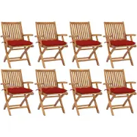 vidaXL Klapstoelen met kussens, 8-delig, massief teak hout