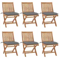 vidaXL Klapstoelen met kussens, 6-delig, massief teak hout