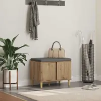 vidaXL Schoenbank met kussen Artisanaal eiken 60 x 38 x 46 cm