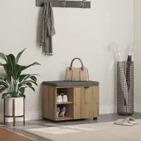 vidaXL Schoenbank met kussen Artisanaal eiken 60 x 38 x 46 cm