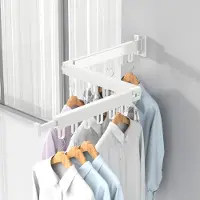 Famanu – Opvouwbaar droogrek voor wandmontage, met haken, sterk en ruimtebesparend, voor binnen en buiten, wit, 3-voudig