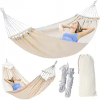Korbi XXL Dubbele Hamak met Houten Spreidstok - 200kg Draagkracht - Beige