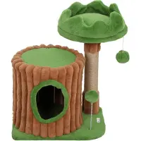 PawHut Cat Tree-Spanplatte, Plüsch-40L x 30B x 53H cm-Braun+Grün