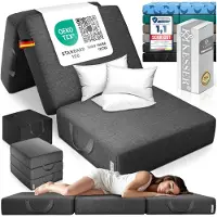 Kesser Vouwmatras 75 x 195 cm - Logeermatras 3-voudig Opvouwbaar, 15 cm Dik Schuim, Wasbare Hoes - Antraciet