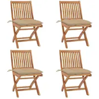 vidaXL Opklapbare stoelen met kussens, 4 stuks, massief teakhout