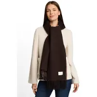 Tom Tailor - Omkeerbare sjaal met franjes - Maat ONESIZE - java dark brown