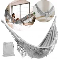 Karpol Grote Boho Hamak Tuin Balkon - Grijs met Franjes