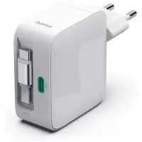 Hama GaN Snellader 65W – 2x USB-C – Uittrekbare USB-C-kabel – Power Delivery – Wit