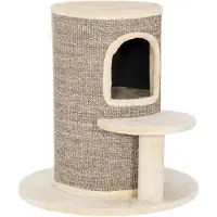 PawHut krabpalen voor katten, 61 cm hoog, kattenhuis met 2 verborgen ruimtes, beige