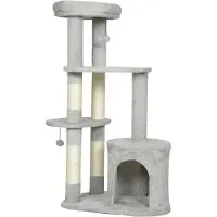 PawHut Kraboom 114 cm, katten toren met hol, sisalstangen en platform, lichtgrijs