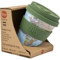 Quy Cup 230ml Ecologische Reis Beker - “Map” - BPA Vrij - Gemaakt van Gerecyclede Pet Flessen met Groene Siliconen deksel