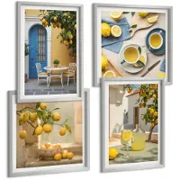Coloray 4-Delige Schilderij Set - Citroenen Limonade Blauwe Deur Zomer Uitzichten - 40 x 40 cm En 40 x 60 cm - Muurdecoratie - Wanddecoratie - Hal - Moderne Wanddecoratie