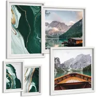 Coloray 5-Delige Schilderij Set - Groene Landschappen Met Water En Berglandschap - 50 x 50 cm, 20 x 30 cm En 40 x 60 cm - Muurdecoratie - Interieur Decoratie