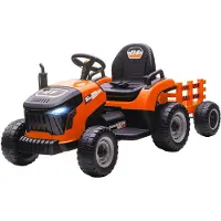 AIYAPLAY Elektrische kinder tractor, 3 versnellingen met aanhanger, 2 motoren, geschikt voor kinderen van 3-8 jaar