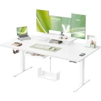 Vasagle In hoogte verstelbaar bureau met lade en usb poort, Wolkenwit / 160 x 80 cm