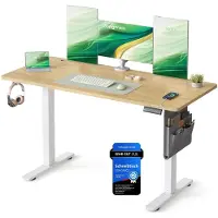 Songmics Elektrisch in Hoogte Verstelbaar Bureau - Stijlvol, Stil & Ergonomisch, licht eiken + wit / 60T x 140B x (72-120)H cm