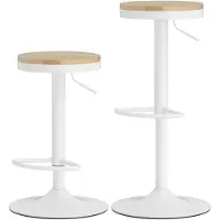 HOMCOM Barkruk-Rubberhout, staal-38,5L x 38,5B x 60-80H cm-Natuurlijk hout + Wit