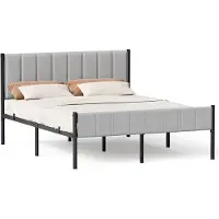 Vasagle Eenpersoonsbedframe met zacht hoofdbord en stevig metalen frame, 207 x 161,5 x 104 cm