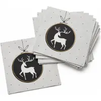 Duni Kerst thema servetten - 40x st - wit - zwart - rendier - 33 x 33 cm - kerstservetten