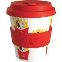 Quy Cup 230ml Ecologische Reis Beker - “French Fries" - BPA Vrij - Gemaakt van Gerecyclede Pet Flessen met Rood Siliconen deksel