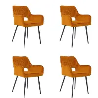 Bronx71 Velvet eetkamerstoel Mika okergeel - Eetkamerstoelen set van 4 - stoel