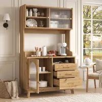 HAUSS SPOLE Keukenkast - Hoge Buffetkast Met Meerdere Opbergvakken En Stopcontact - Voor Keuken En Eetkamer - Spaanplaat - 100,5 X 40 X 178 Cm - Houtkleur