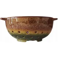 MPLCo - Vergietkom - Keramische Vergietkom - Vergiet en Serveerschaal - Met Handgrepen - Keramiek - ca. Ø11.5 x 24 cm - Lichtbruin en Donkergroen