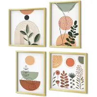 Coloray 4-Delige Schilderij Set - Abstracte vormen met kleurrijke plantmotieven - 40 x 40 cm en 40 x 60 cm - Muurdecoratie - Interieur Decoratie