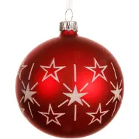 Kaemingk Kerstbal Christmas Red rood met witte glittersterren Ø 8 cm