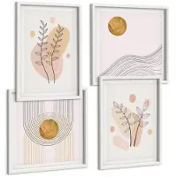 Coloray 4-Delige Schilderij Set - Minimalistische Abstracte Planttekeningen - 40 x 40 En 40 x 60 - Muurdecoratie - Wanddecoratie - Hal