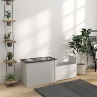 MODFU - Voerbak - Verhoogde Dubbele Voerstation Met Opbergruimte - MDF En Staal - Wit